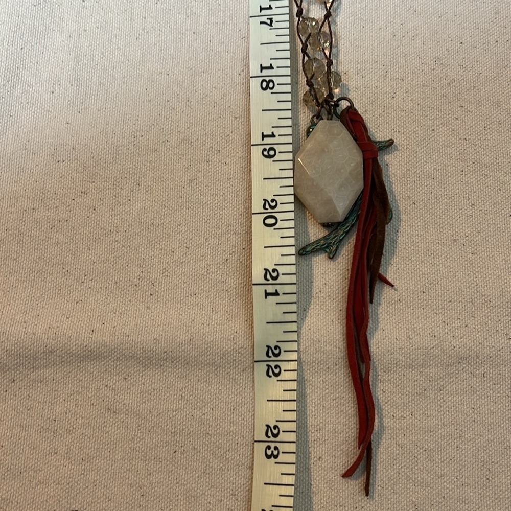 🛍️ 4 for $25 Boho Beaded Necklace with Sea Green Antler Charm & Suede Tassels - Picture 6 of 6